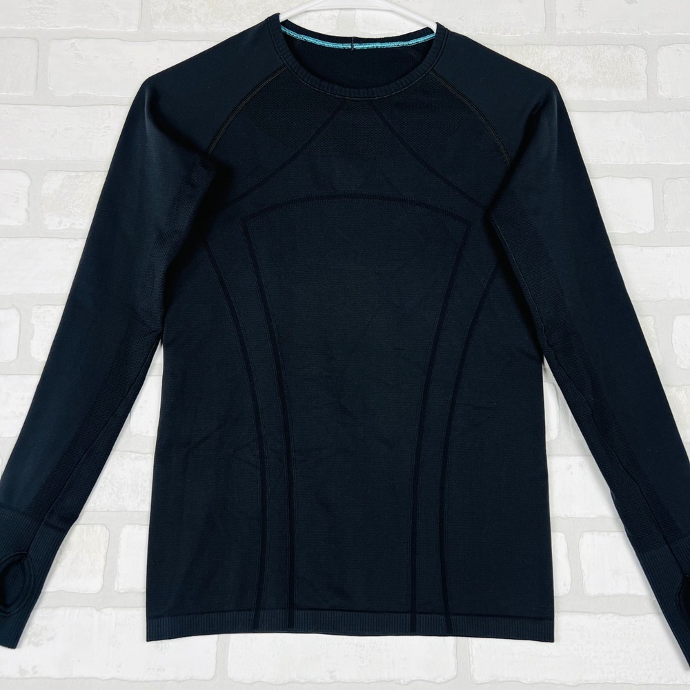 Ivivva Lululemon Swiftly Tech Long Sleeve Shirt Black Thumbholes Youth 12 - Picture 2 of 12